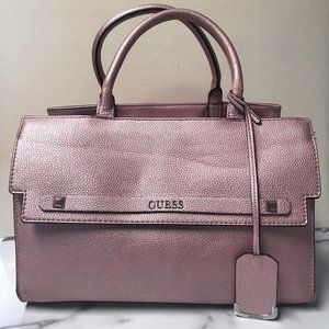 GUESS METALLIC PINK FAUX LEATHER SATCHEL BAG